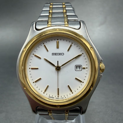 Seiko Watch Women 28mm White Dial Two Tone Date Round 7N82-0790 New Battery VTG1