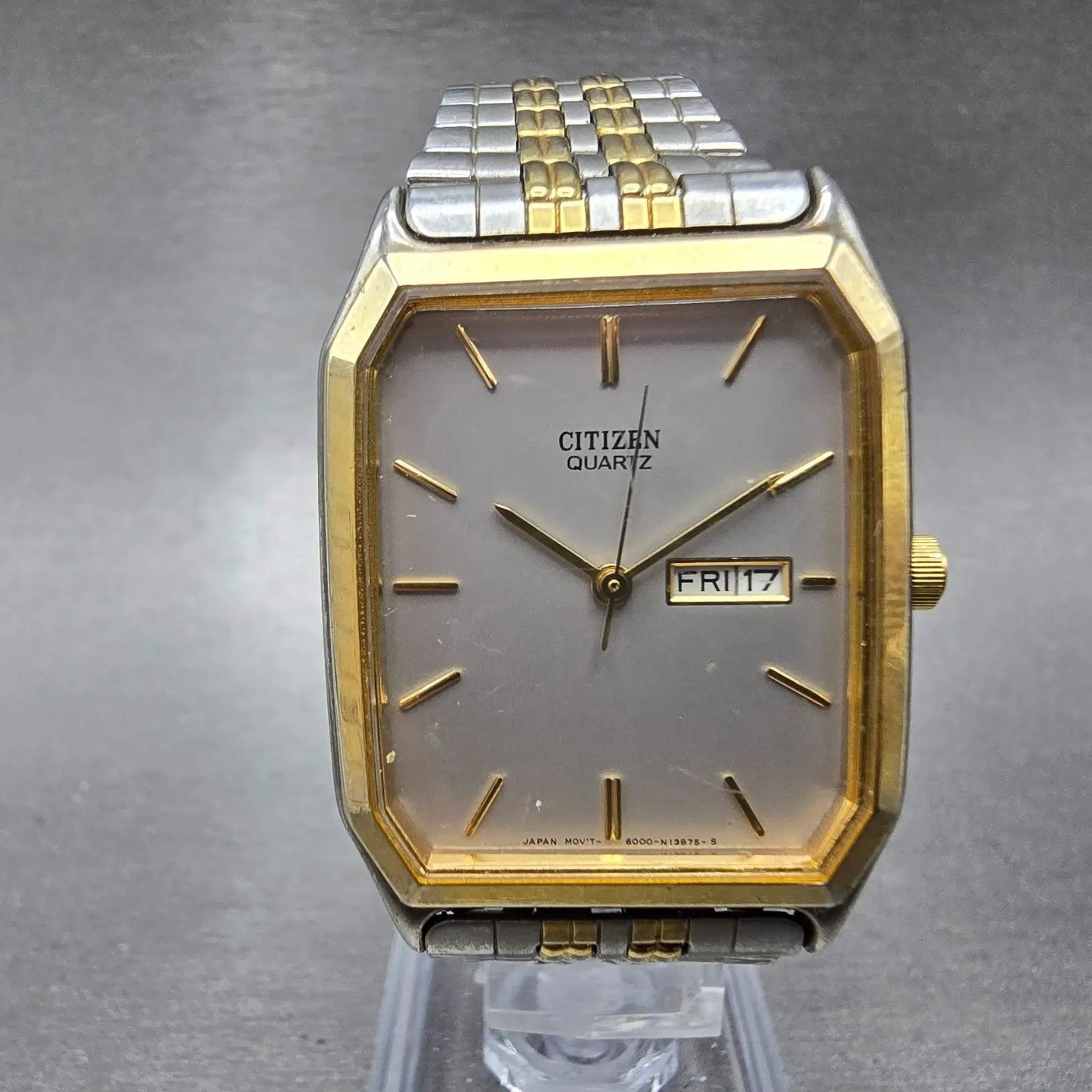 Citizen Watch Men 27mm Silver Dial Two Tone Daydate Rectangle 6000-S36548 PARTSL0