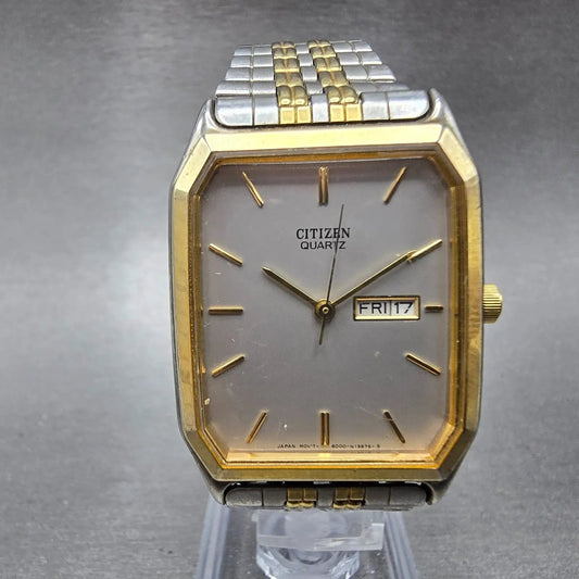Citizen Watch Men 27mm Silver Dial Two Tone Daydate Rectangle 6000-S36548 PARTSL0