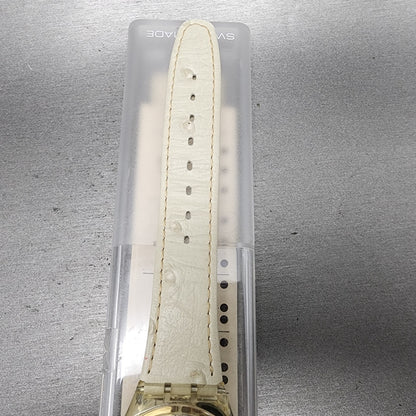 Swatch Cool Fred Watch Men 34mm White Dial Clear Case Round GK150 New Battery7