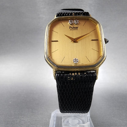 Pulsar Watch Men 30mm Champagne Dial Gold Tone Octagon Y100-5419 New Battery