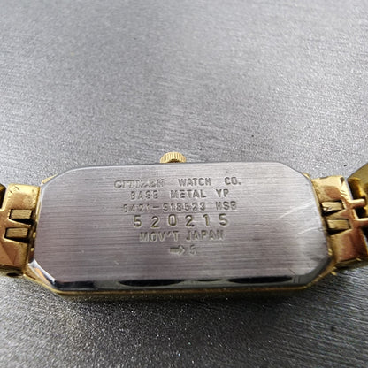 Citizen Tank Watch Women 13mm Black Dial Gold Tone Rectangle 5421S18523 New Bat9