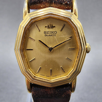 Seiko Watch Women 20mm Champagne Dial Gold Tone Oval 1n005h80 New Battery1