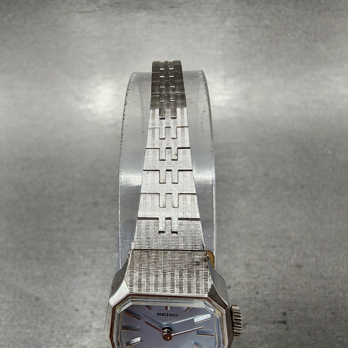 Seiko Watch Women 19mm Blue Dial Silver Tone Rectangle Manual Wind Runs NOS9