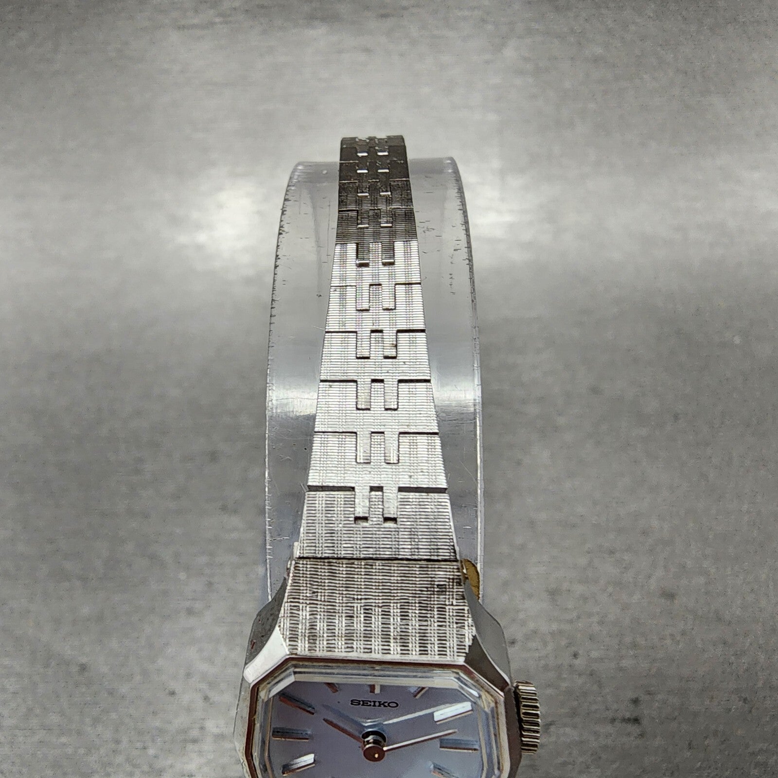 Seiko Watch Women 19mm Blue Dial Silver Tone Rectangle Manual Wind Runs NOS9