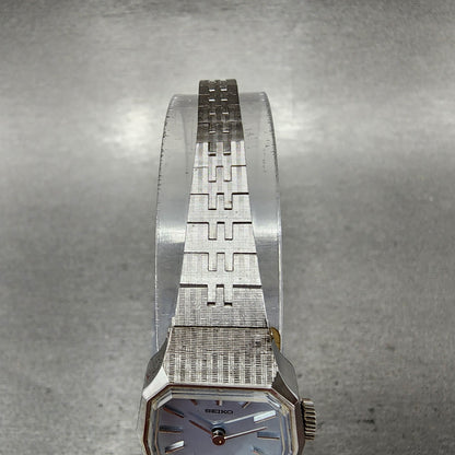 Seiko Watch Women 19mm Blue Dial Silver Tone Rectangle Manual Wind Runs NOS9