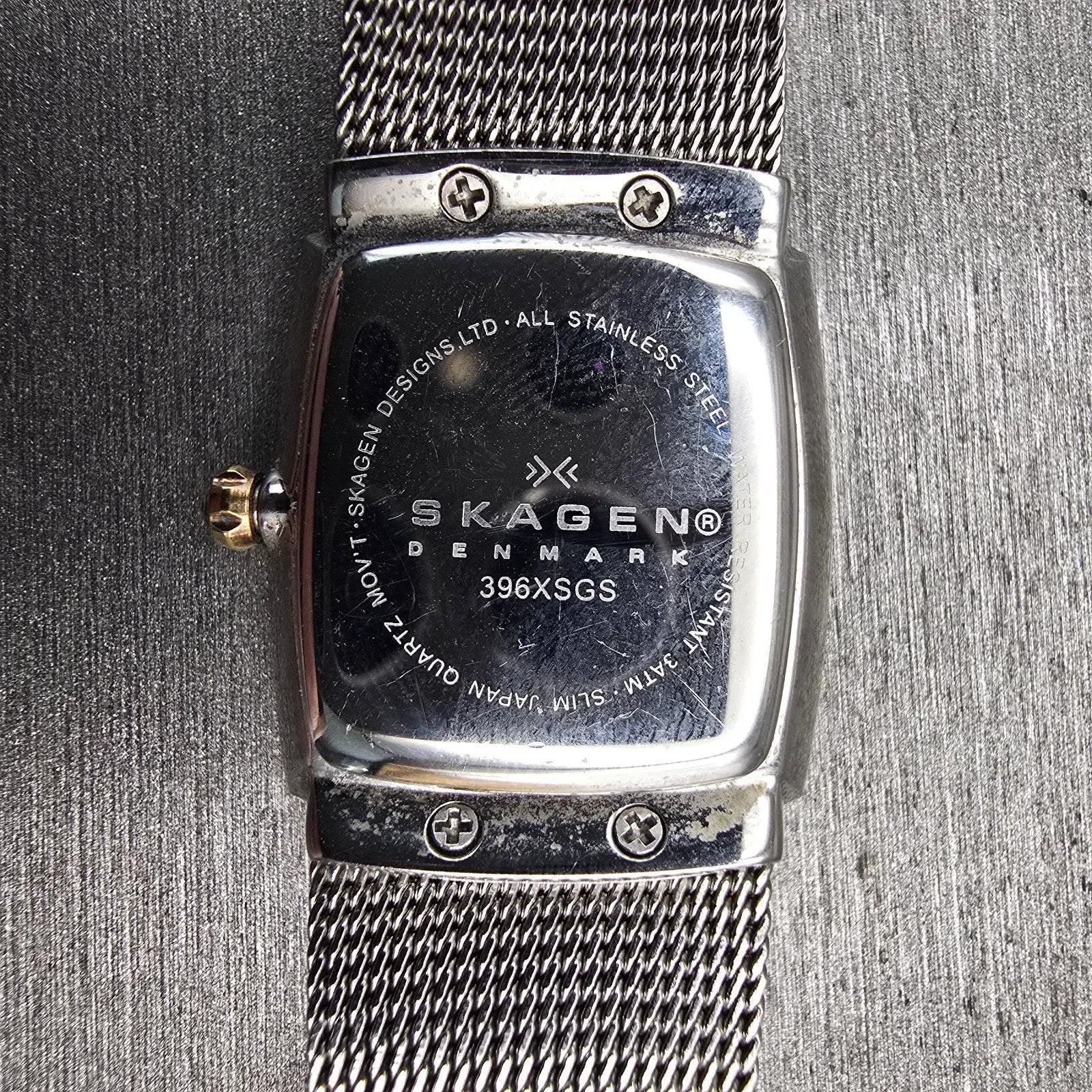 Skagen Watch Women 24mm MOP Dial Silver Tone Rectangle 396XSGS New Battery Mesh10