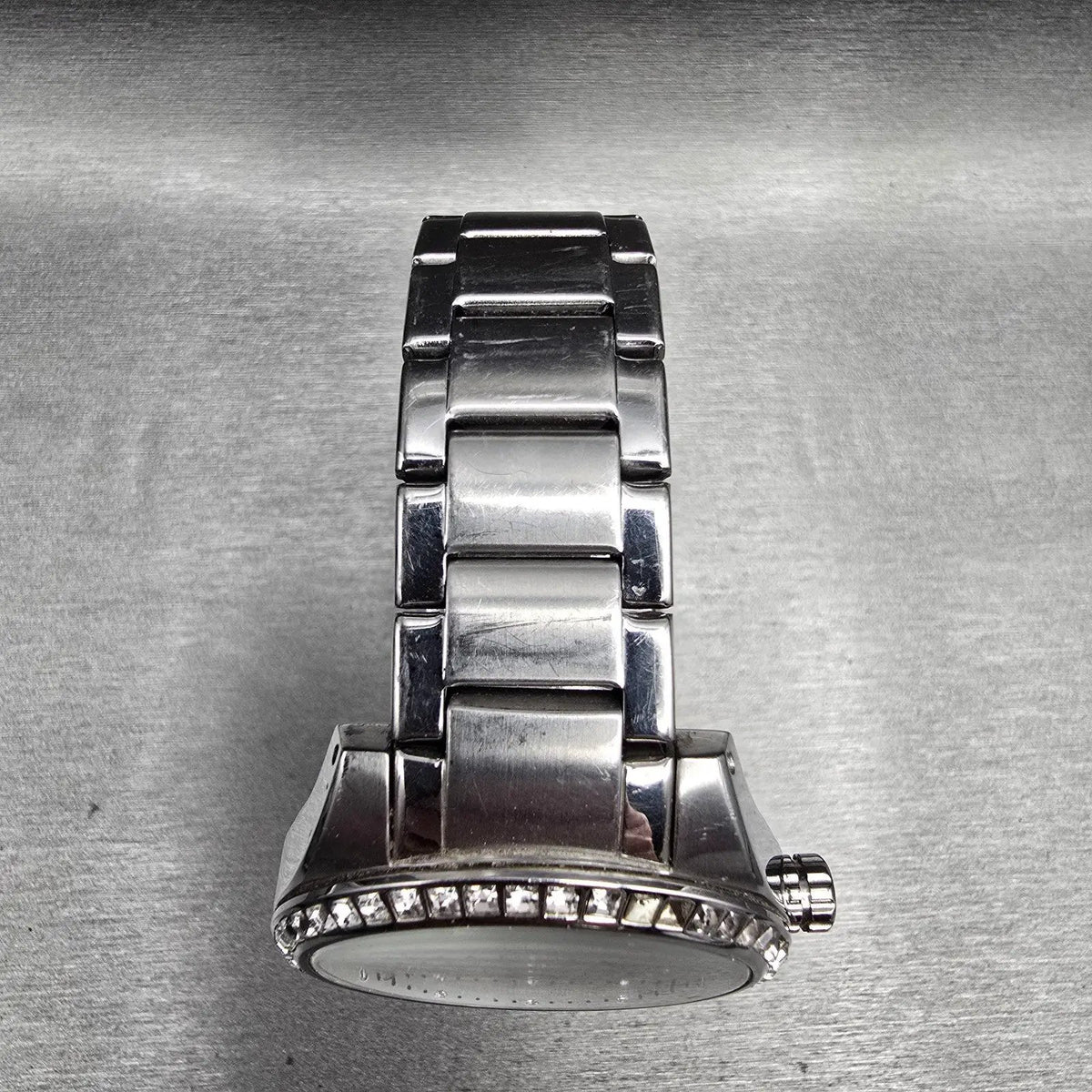 Fossil Watch Women 40mm Silver Dial Silver Tone Daydate Gemmed BQ1066 New Batt4