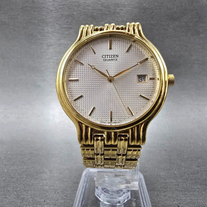 Citizen Watch Men 34mm White Dial Gold Tone Date Round 5510-F52584 New Battery F5