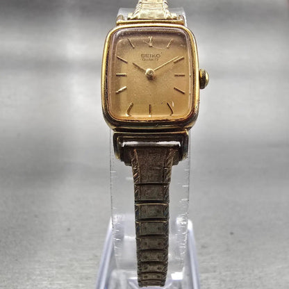 Seiko Watch Women 16mm Gold Dial Gold Tone Rectangle 5420-5301 New Battery VTG5