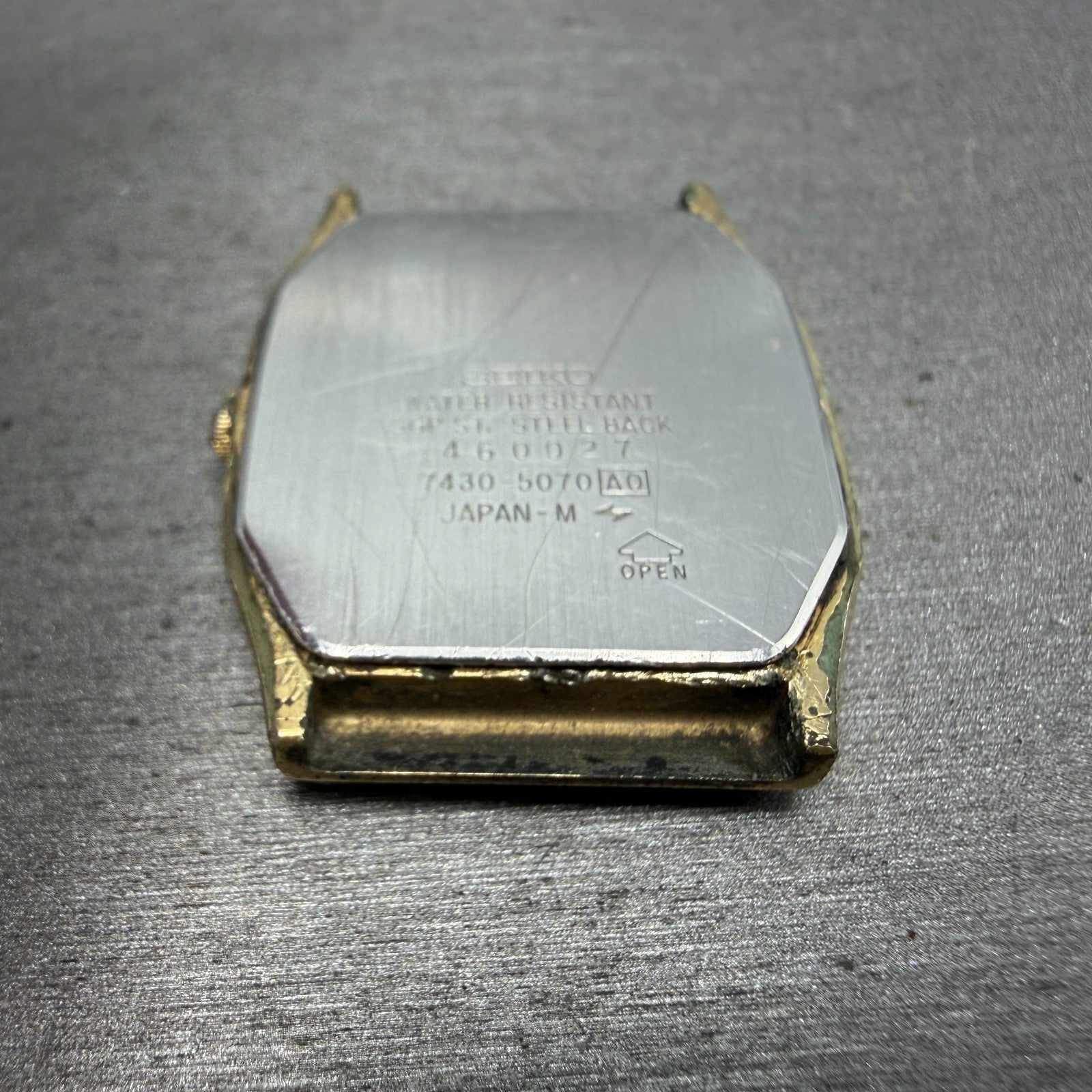 Seiko Tank Watch Men 28mm Champagne Dial Gold Tone Rectangle 7430-5089 PARTS8