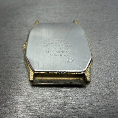 Seiko Tank Watch Men 28mm Champagne Dial Gold Tone Rectangle 7430-5089 PARTS8