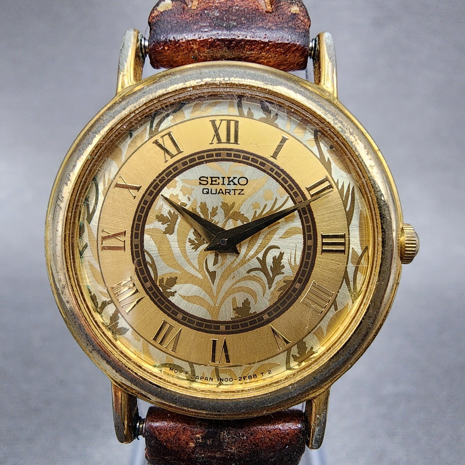 Seiko Watch Women 26mm Gold Floral Dial Gold Tone Round 1N000D59 New Battery1