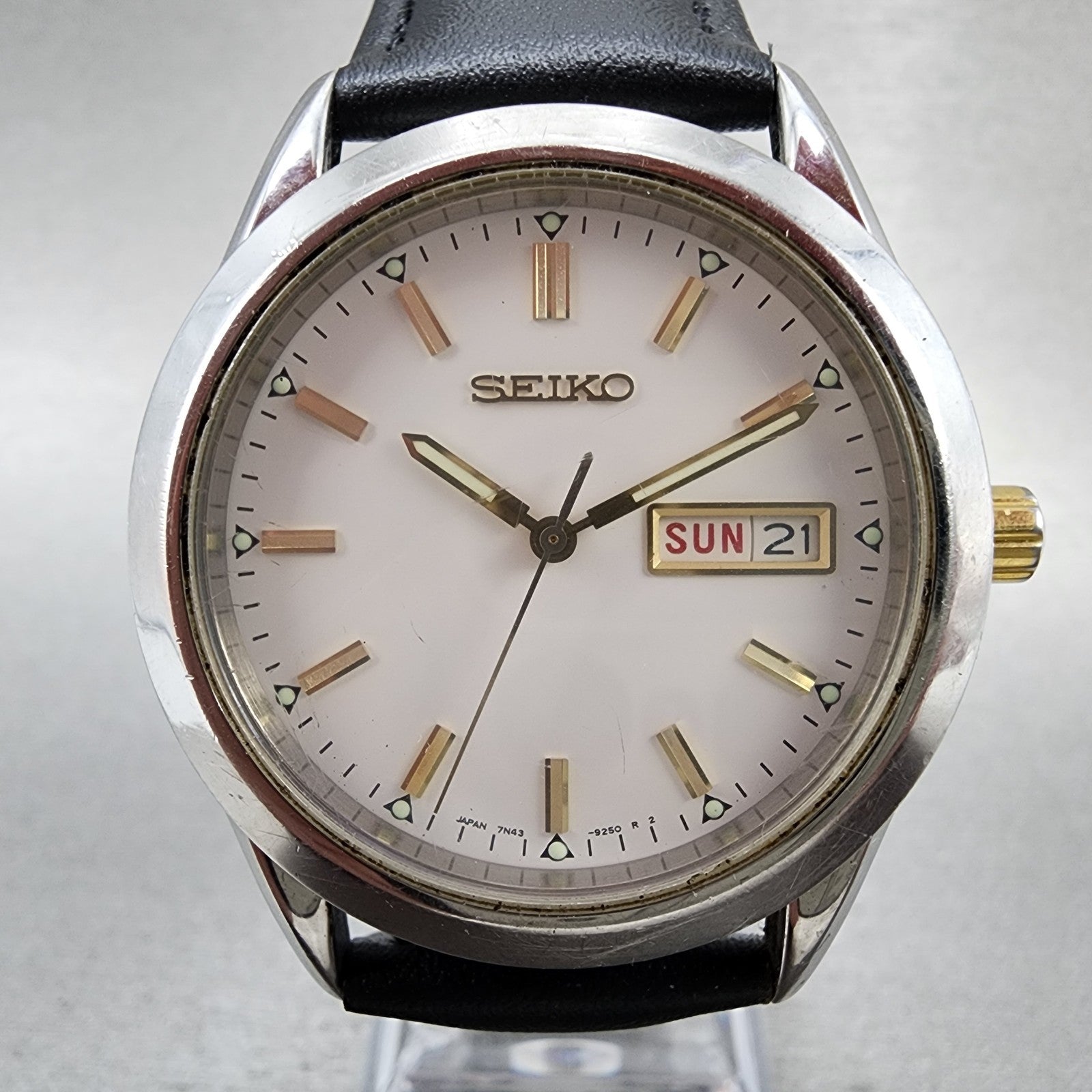 Seiko Watch Men 36mm White Dial Silver Tone Daydate 7n439080 New Battery1