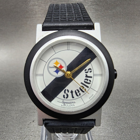 Bulova Steelers Watch Women 31mm White Dial Silver Tone Round 2FC22 New Battery0