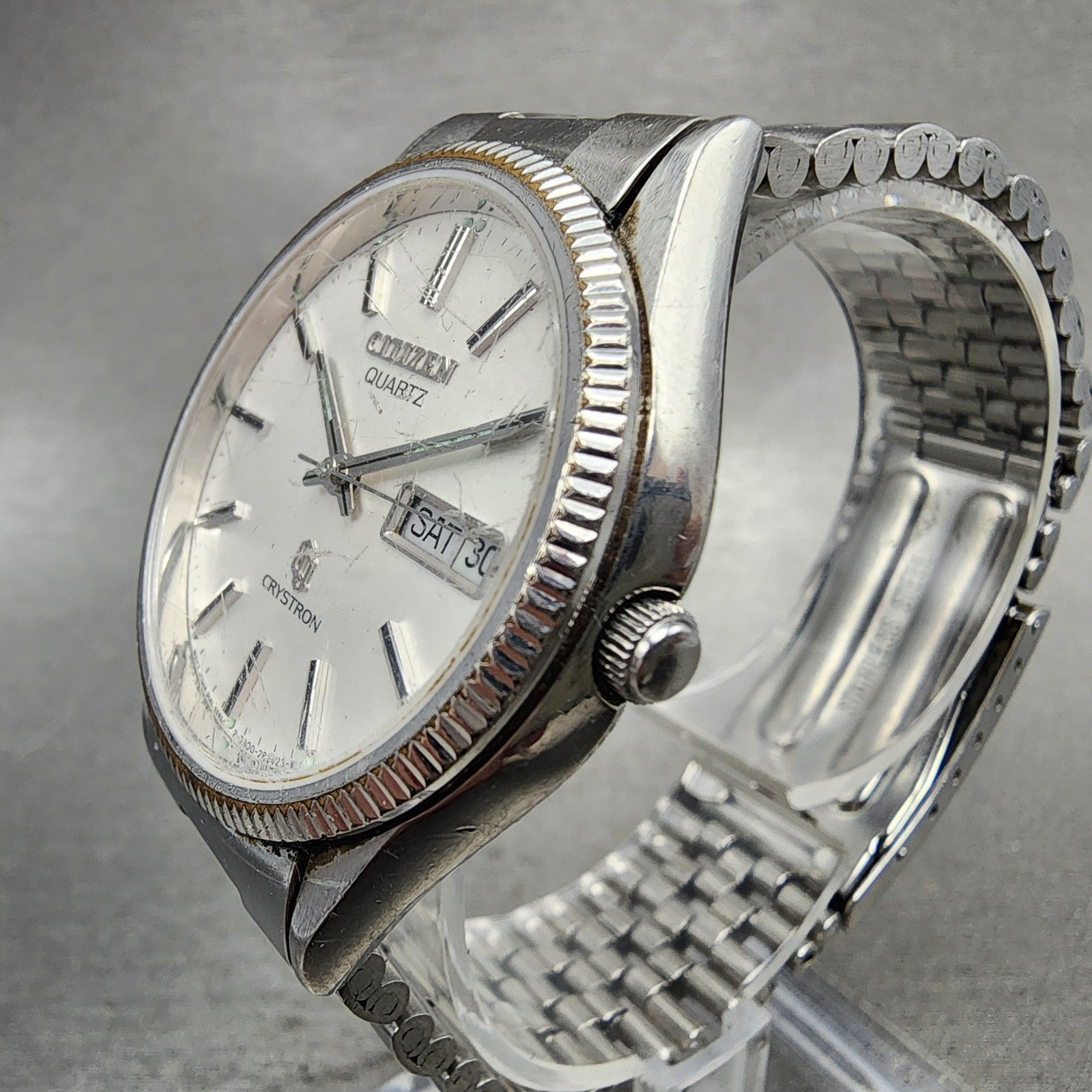 Citizen Crystron Watch Men 36mm White Dial Steel Daydate 4280491 PARTS3