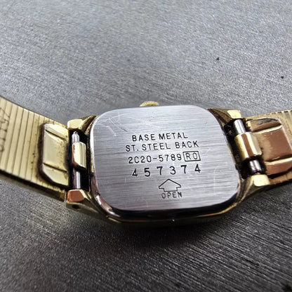 Seiko Watch Women 17mm Champagne Dial Gold Rectangle 2C20-5789 New Battery VTG9