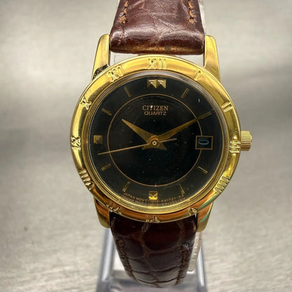 Citizen Watch Women 24mm Black Dial Gold Tone Date Round 1032-K13131 New Battery0