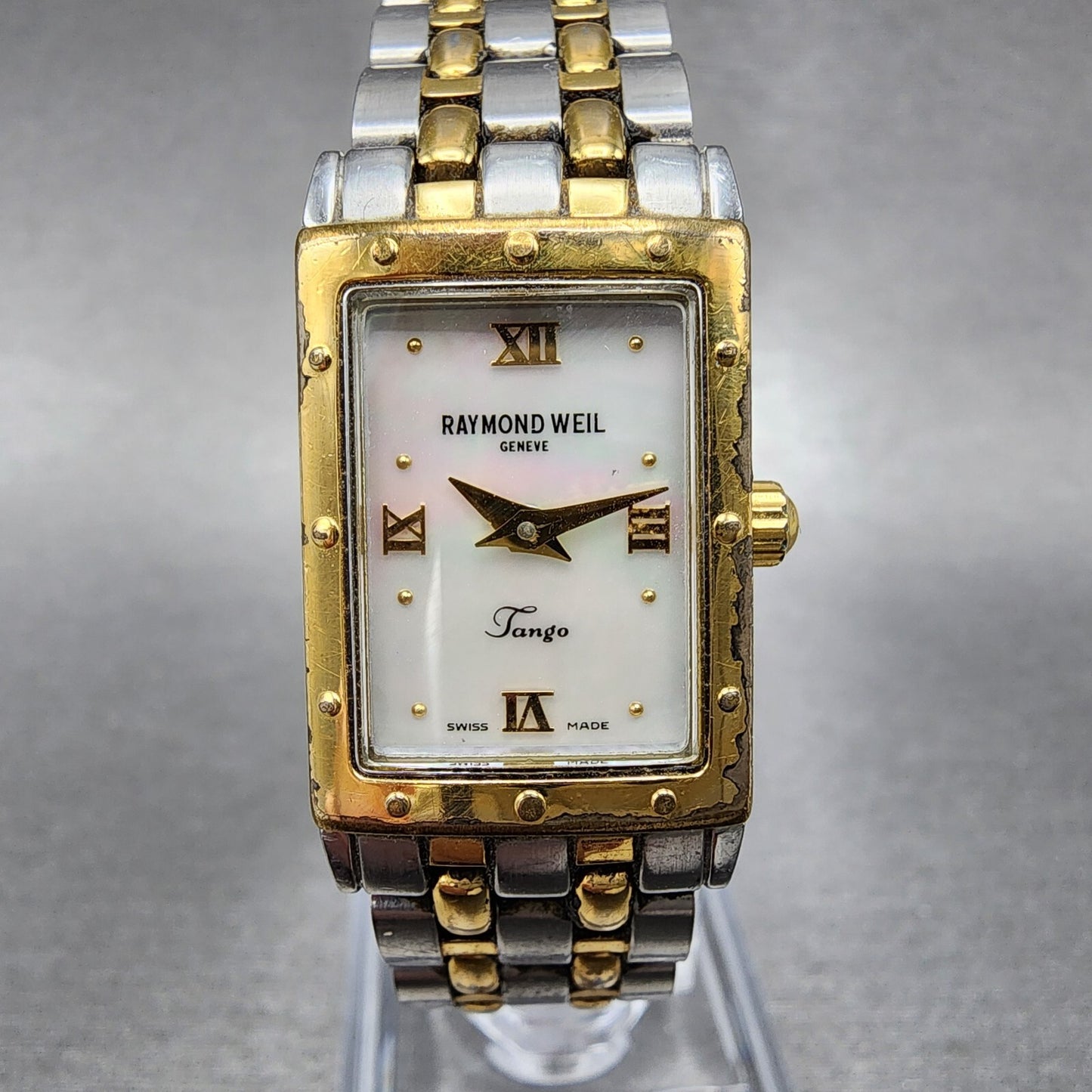 Raymond Weil Tango Tank Watch Women 17mm MOP Dial Two Tone Rectangle New Battery0