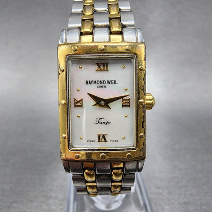 Raymond Weil Tango Tank Watch Women 17mm MOP Dial Two Tone Rectangle New Battery0