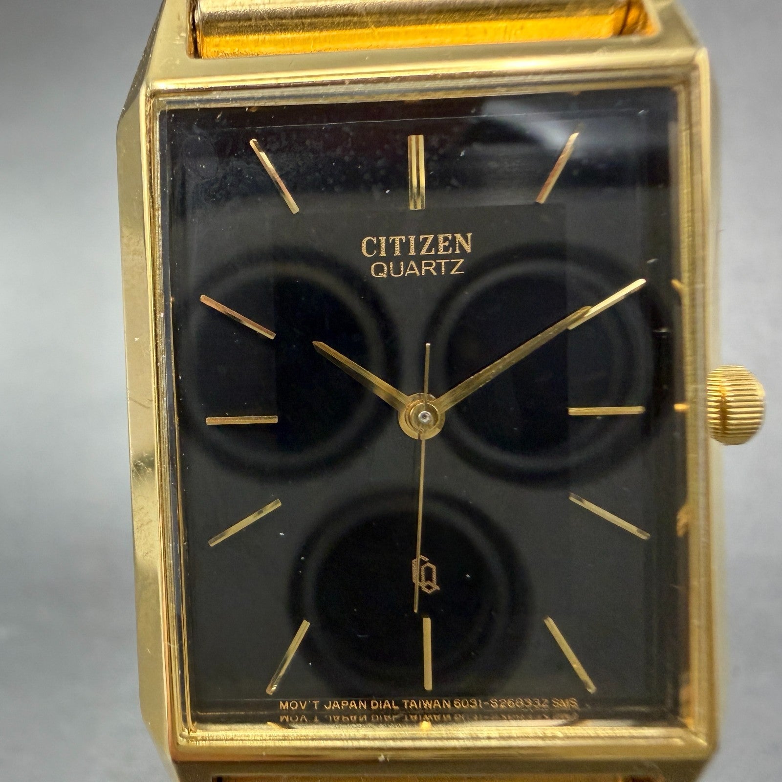 Citizen CQ Tank Watch Unisex 25mm Black Dial Gold Rectangle 6031-S06291 PARTS2
