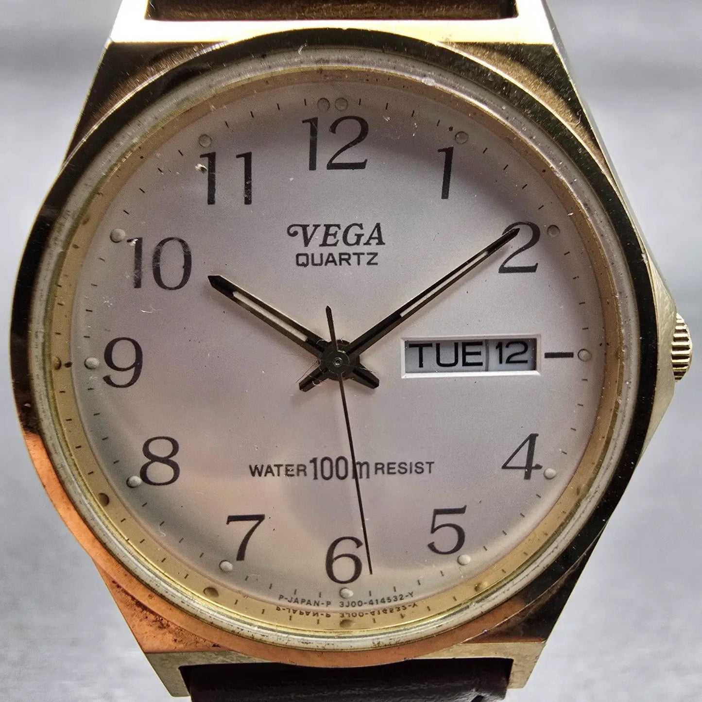 Citizen Vega Watch Men 35mm White Dial Gold Tone Daydate 3J00-406761 New Battery1