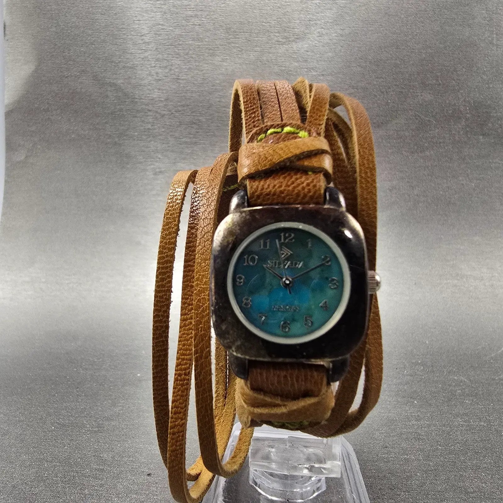 Silpada Watch Women 24mm Blue Dial Silver Tone Square Leather Band New Battery6