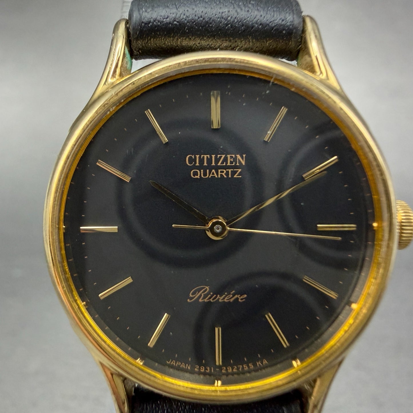 Citizen Riviere Watch Women 24mm Black Dial Gold Tone Round 2950-291981 New Batt1