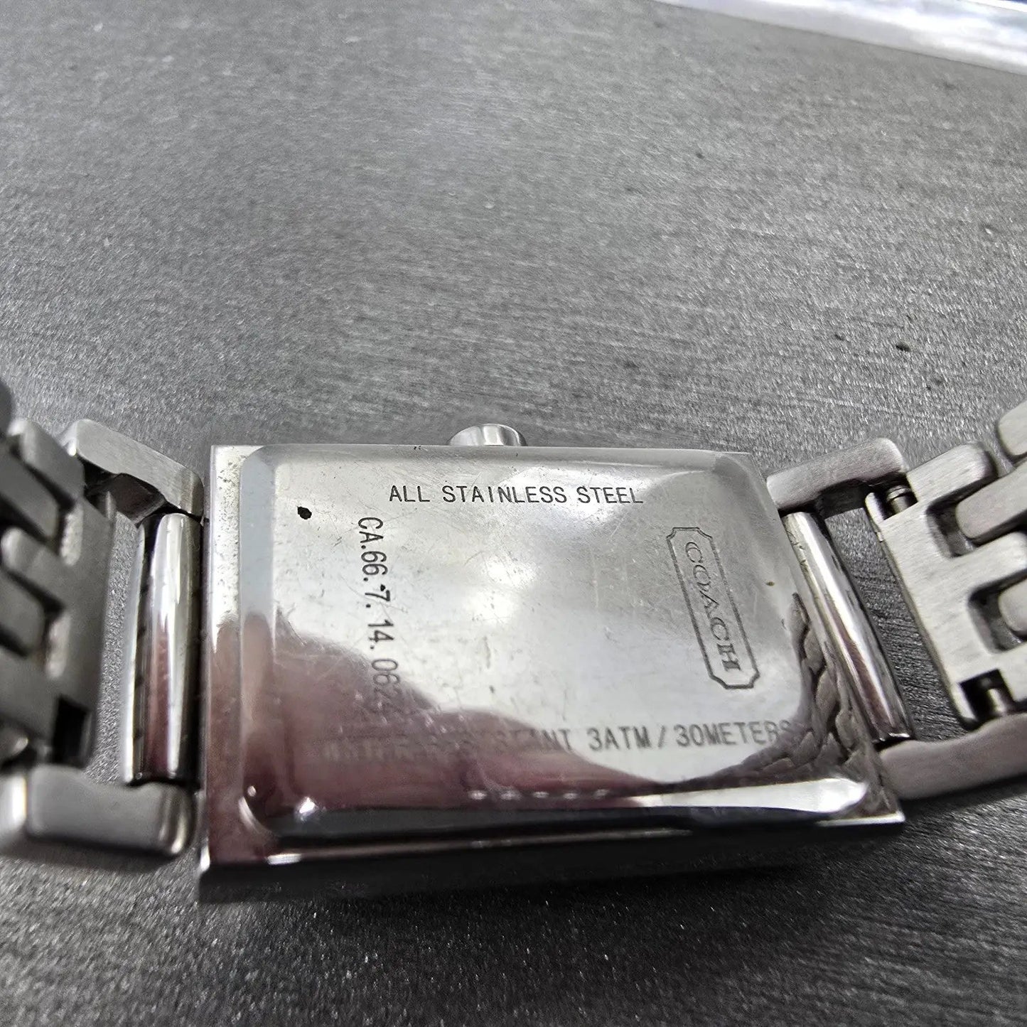 Coach Tank Watch Women 17mm Silver Dial Silver Tone CA.66.7.14.0624 New Battery9