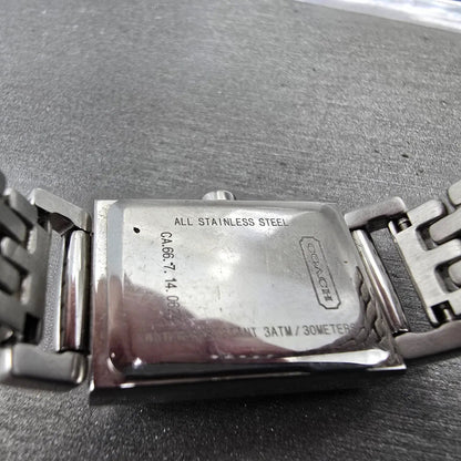 Coach Tank Watch Women 17mm Silver Dial Silver Tone CA.66.7.14.0624 New Battery9