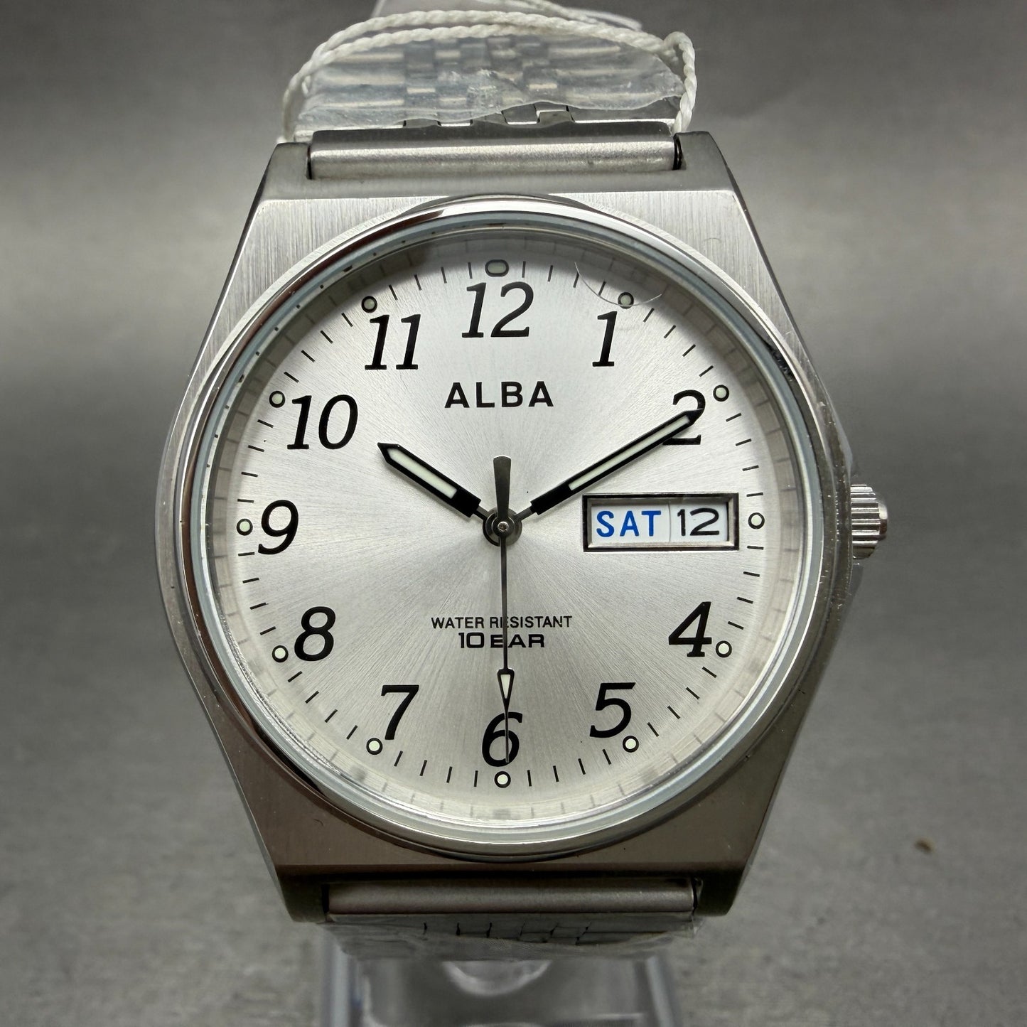 Seiko Alba Watch Men 35mm Silver Dial Silver Tone Daydate 7N43-K001 New Battery0