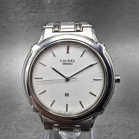 Seiko Laurel Watch Men 34mm White Dial Silver Tone Round 8N41-6240 New Battery0
