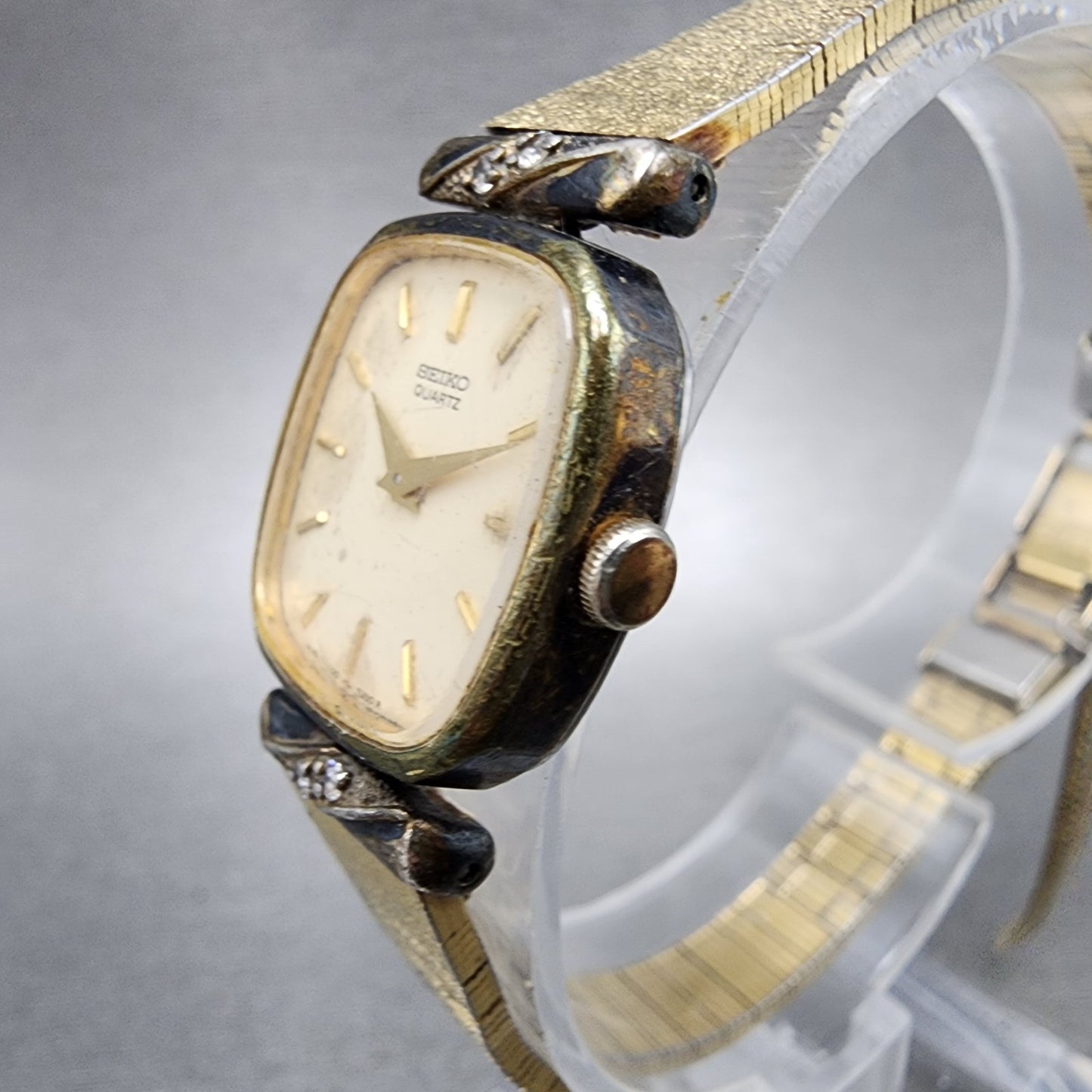 Seiko Watch Women 19mm Cream Dial Gold Tone Rectangle 14008050 New Battery2