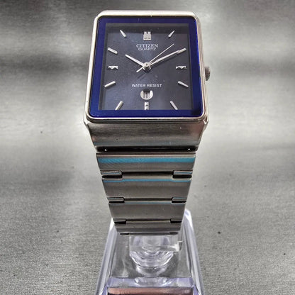 Citizen Watch Men 26mm Blue Dial Silver Tone Date Rectangle 1012-S006767 New Bat5