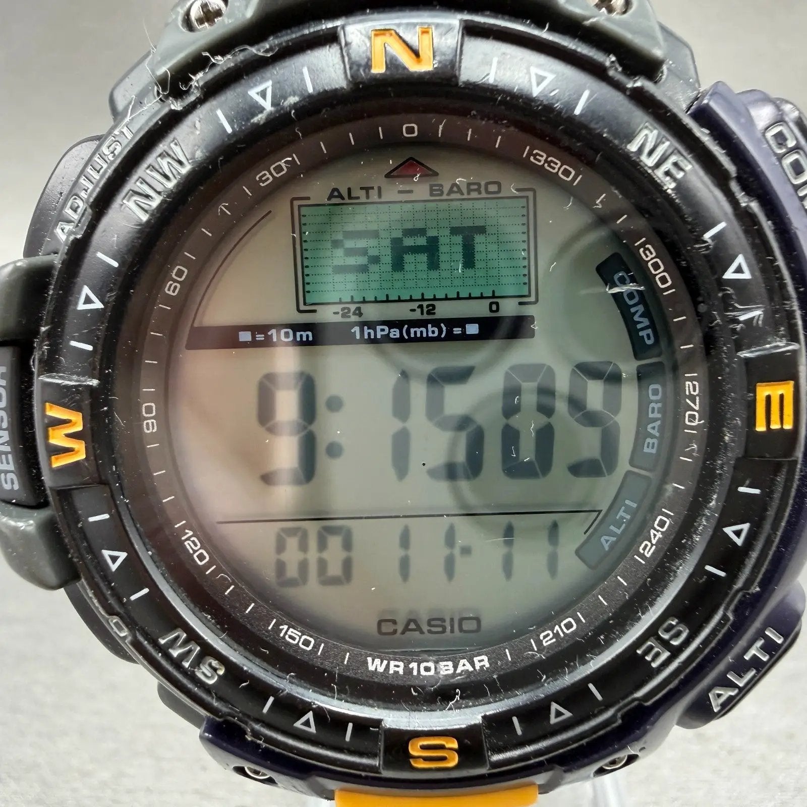 Casio Protrek Watch Men 54mm Blue Triple Sensor Daydate Digital PRG-40 New Batt1
