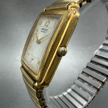 Seiko Tank Watch Men 26mm Champagne Dial Gold Tone Date READ!!! Rectangle NewBat2