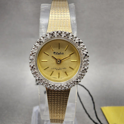 Lucien Piccard Dufonte Watch Women 17mm Champagne Dial Gold Tone Round New Batt0