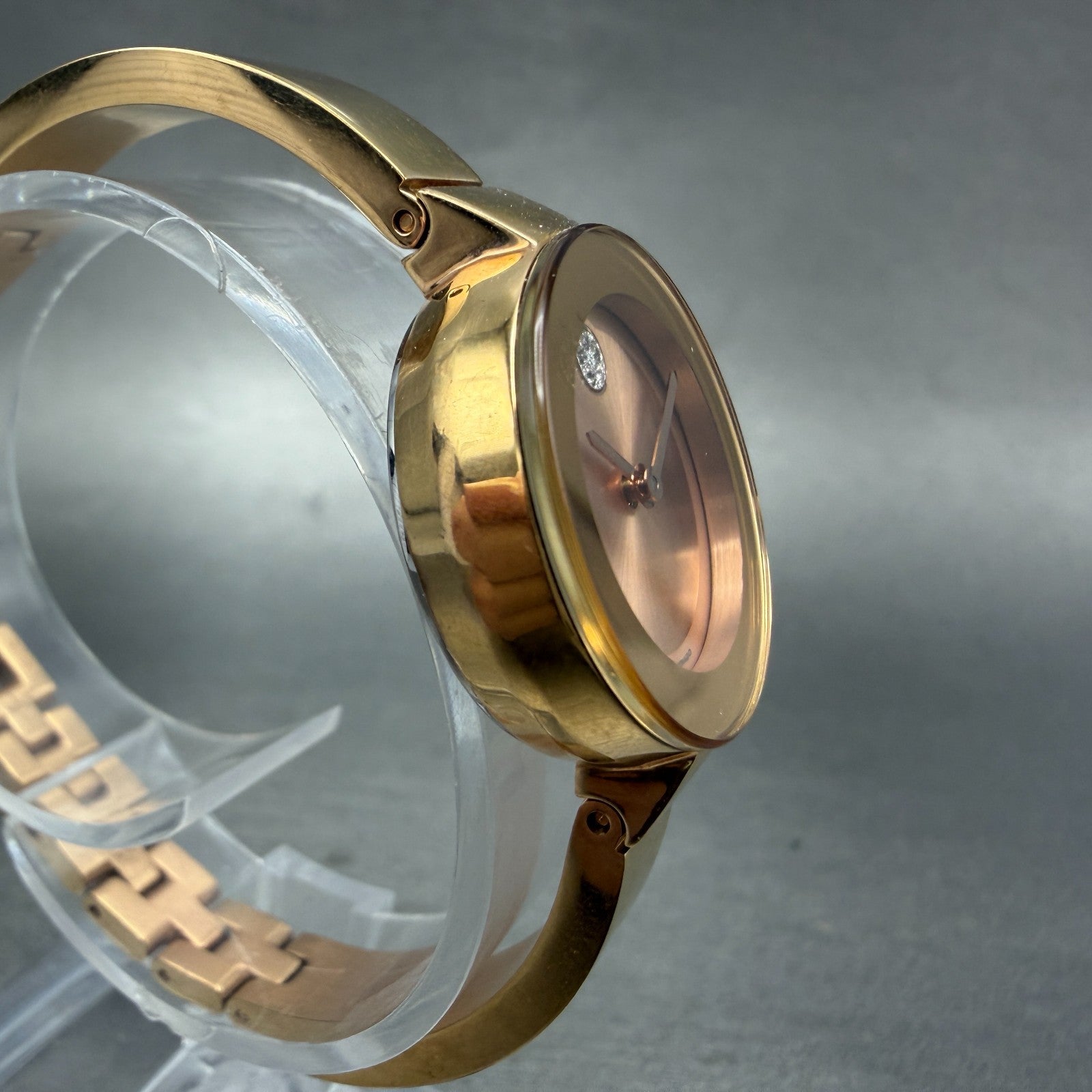 Movado Bold Bangle Watch Women 25mm Rose Dial Rose Gold Round 3600202 New Batt3