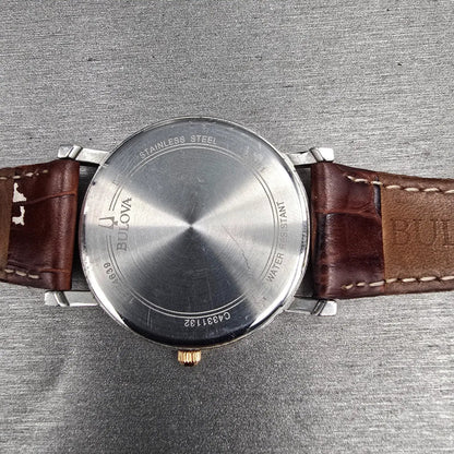 Bulova Watch Men 40mm White Dial Gold Tone Date Round 98H51 New Battery10