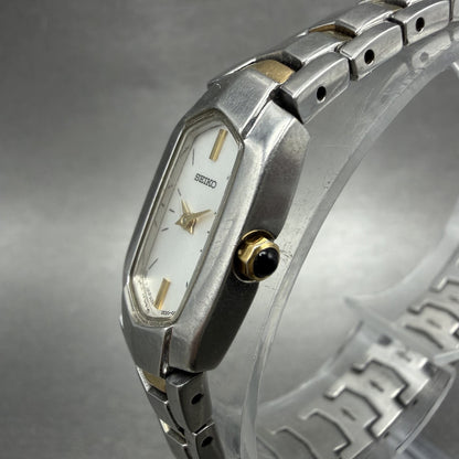 Seiko Watch Women 14mm Silver Dial Two Tone Rectangle 2e200at0 New Battery2