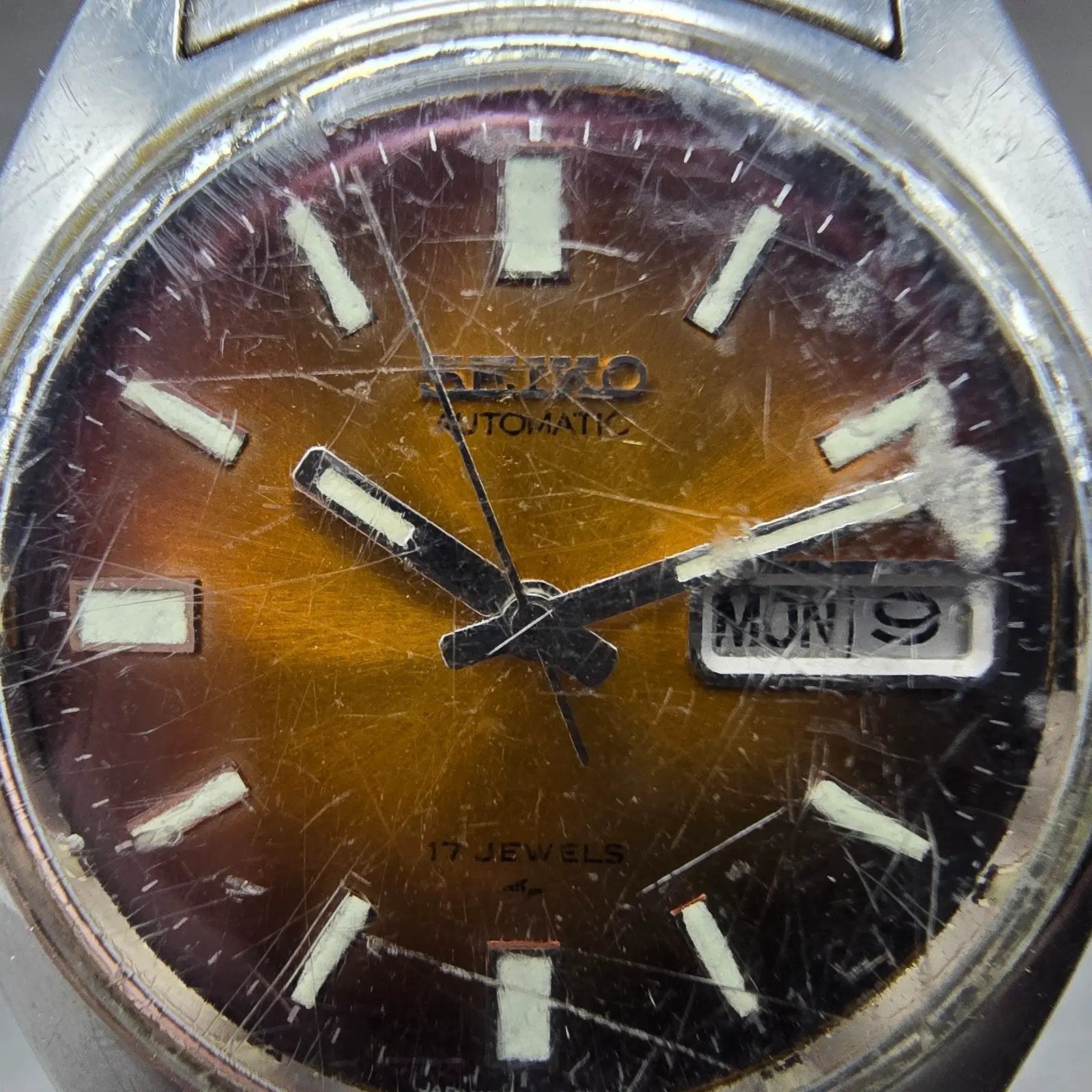 Seiko Automatic Watch Men 38mm Brown Dial Silver Tone Daydate 7009-8049 PARTS2