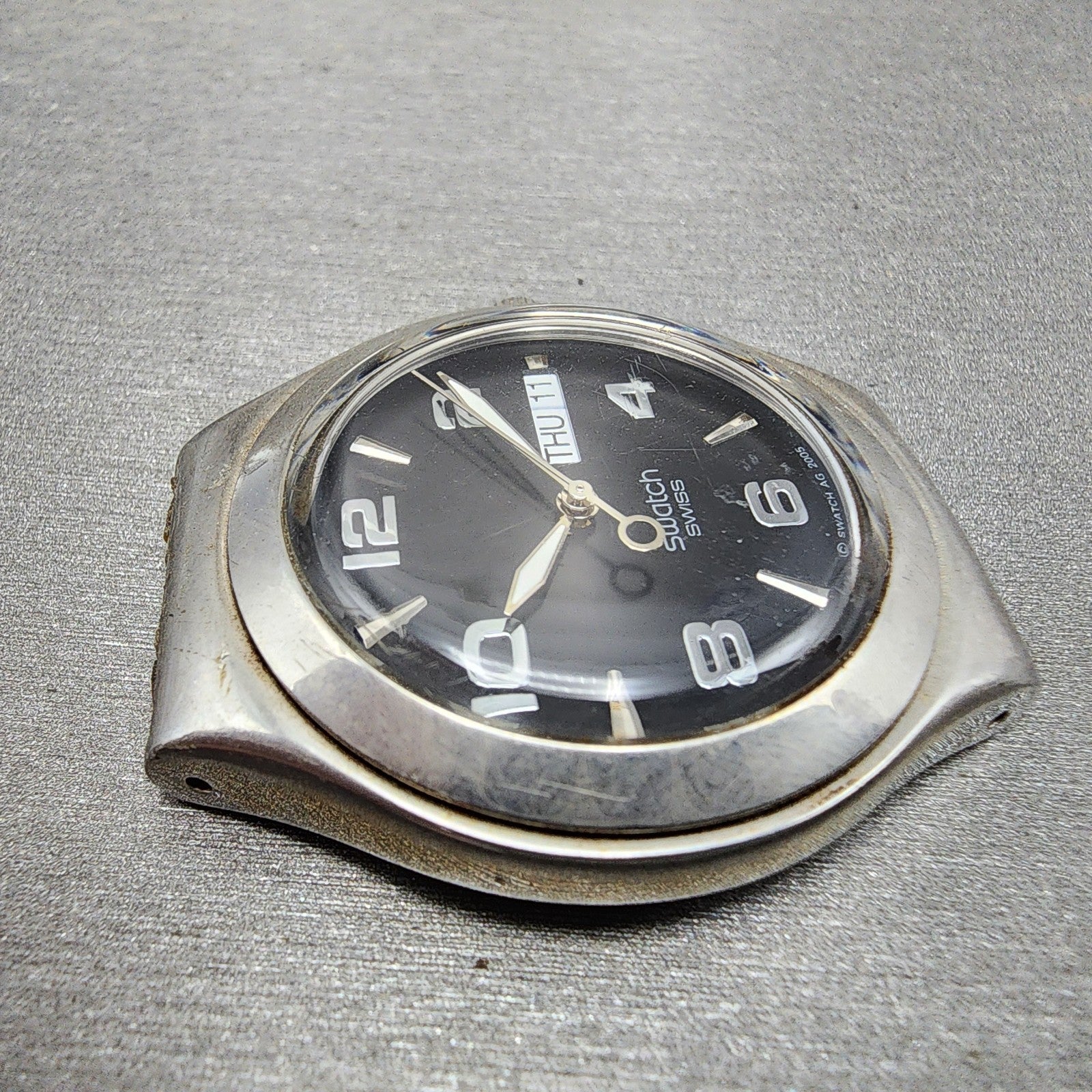 Swatch irony Watch men 38mm Black Dial Steel Daydate Round YGS737 New Battery3