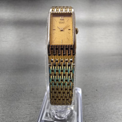Seiko Watch Women 13mm Gold Dial Gold Tone Rectangle 2E20-6700 New Battery VTG5