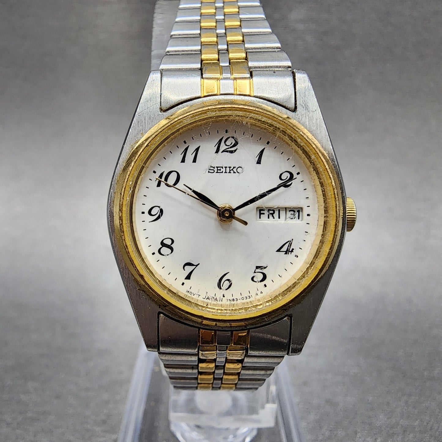 Seiko Watch Women 25mm White Dial Two Tone Daydate 7n430011 Round New Battery0