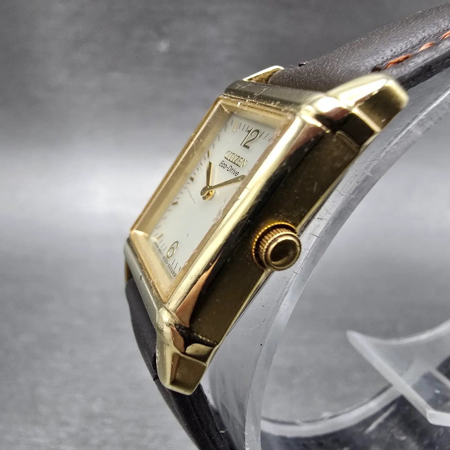 Citizen Eco-Drive Tank Watch Women 18mm Champagne Dial Gold Tone Rectangle Runs2