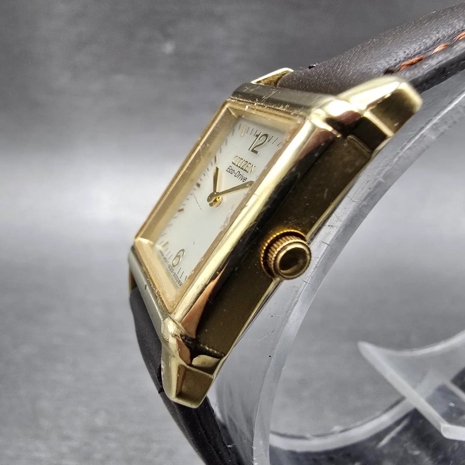 Citizen Eco-Drive Tank Watch Women 18mm Champagne Dial Gold Tone Rectangle Runs2