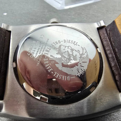Diesel Watch Men 43mm Brown Dial Silver Tone Date Rectangle DZ-1160 New Battery9
