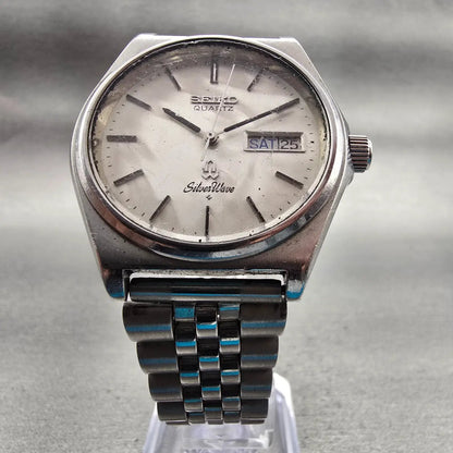 Seiko Silver Wave Watch Men 36mm Silver Dial Daydate Round 3229-8000 New Battery5