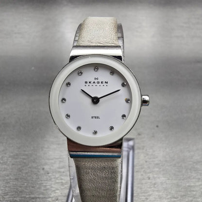 Skagen Denmark Steel Watch Women 22mm White Dial Silver Tone 358XSSLWW New Batt0