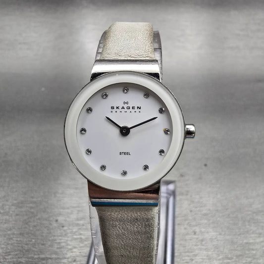 Skagen Denmark Steel Watch Women 22mm White Dial Silver Tone 358XSSLWW New Batt0